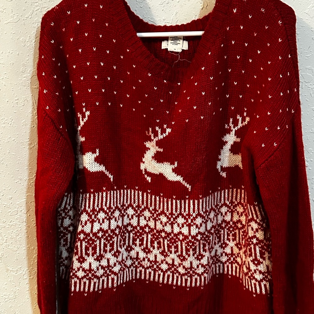 Lola Red and White Reindeer V-Neck Sweater